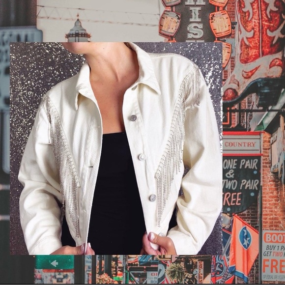 Blue B Rhinestone Fringe Denim Jacket - Picture 2 of 3